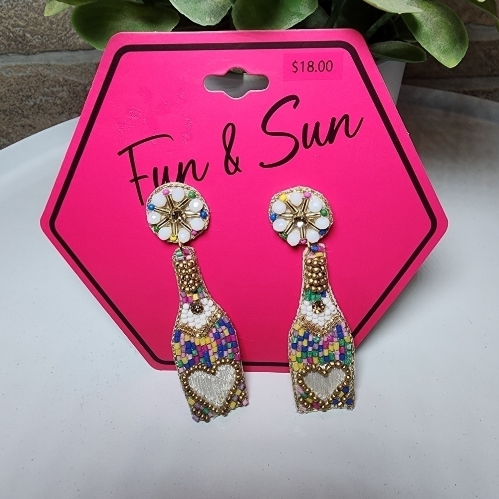 SWEET Beaded Champagne Bottle Shaped Earrings